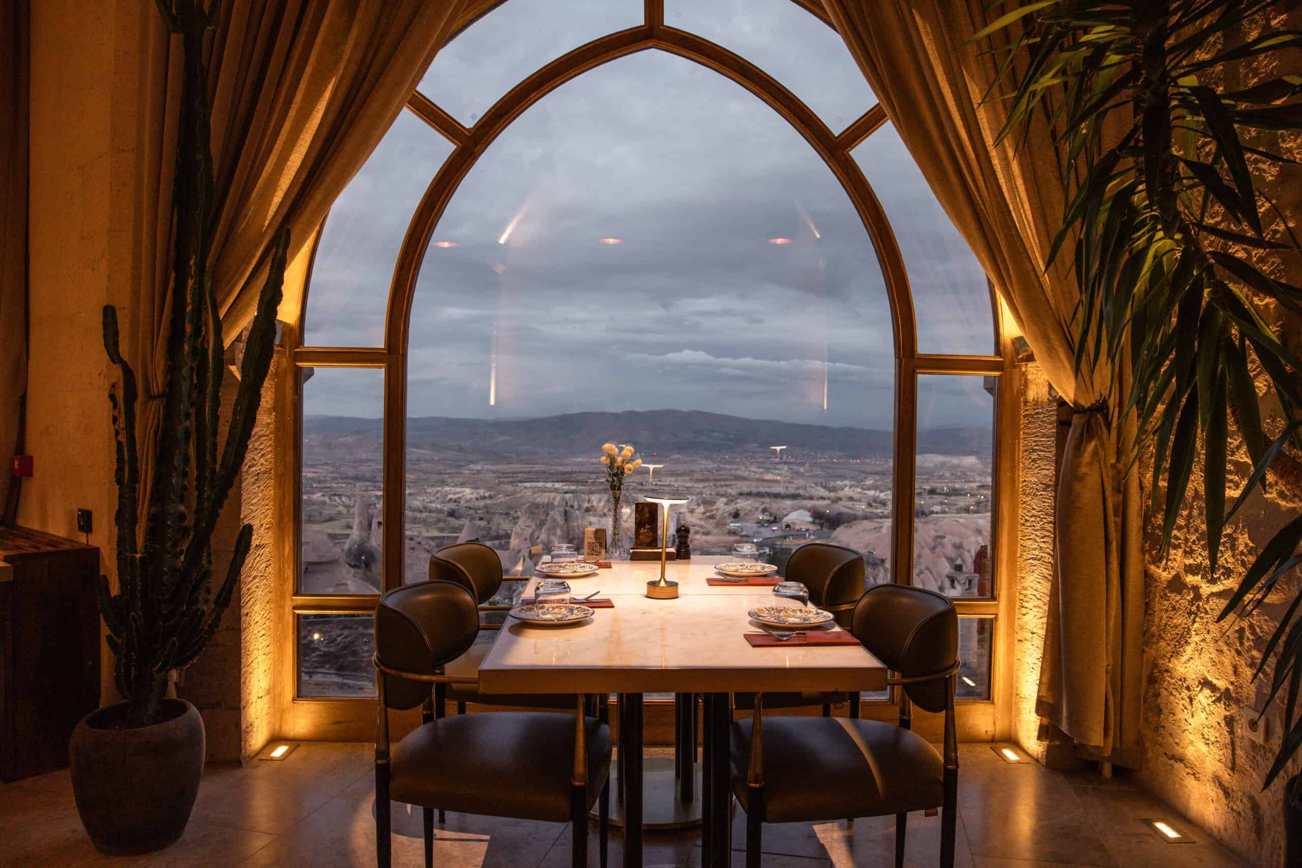 Seating area with a valley view at Millstone Cave Suites' Millitaly Restaurant